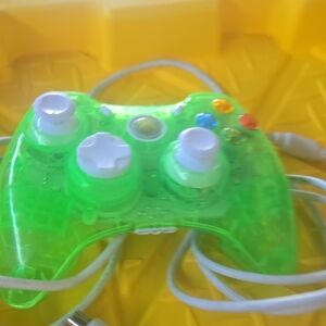 Wired Green Transparent Game Controller with White Buttons